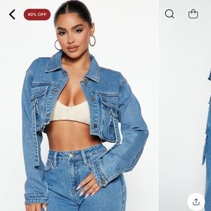 Fashion Nova Love Hurts Cargo Denim Jacket - Medium Blue Wash